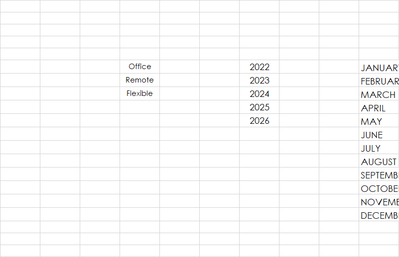 hybrid work schedule template excel template screenshot — PlanoraNest Excel template
