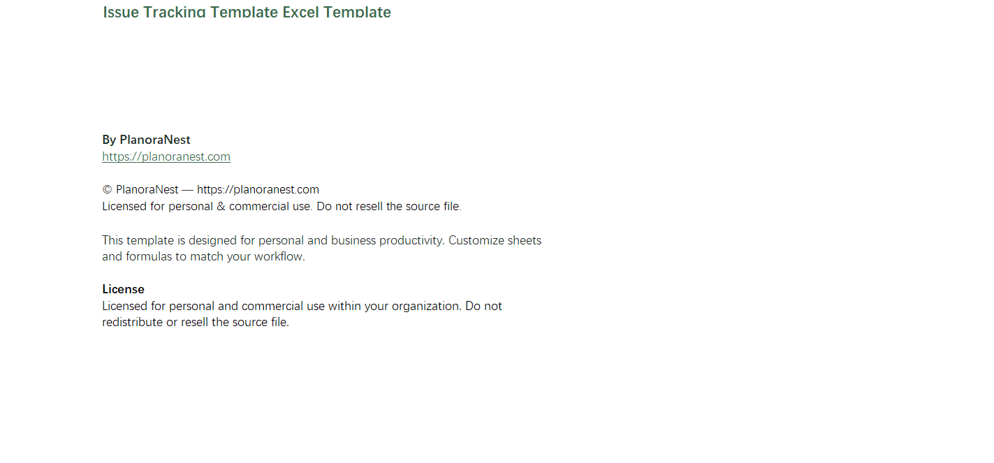 issue tracking template excel template screenshot — PlanoraNest Excel template