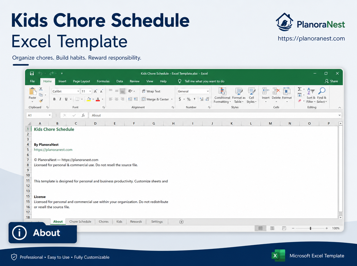 kids chore schedule excel template — Schedule sheet