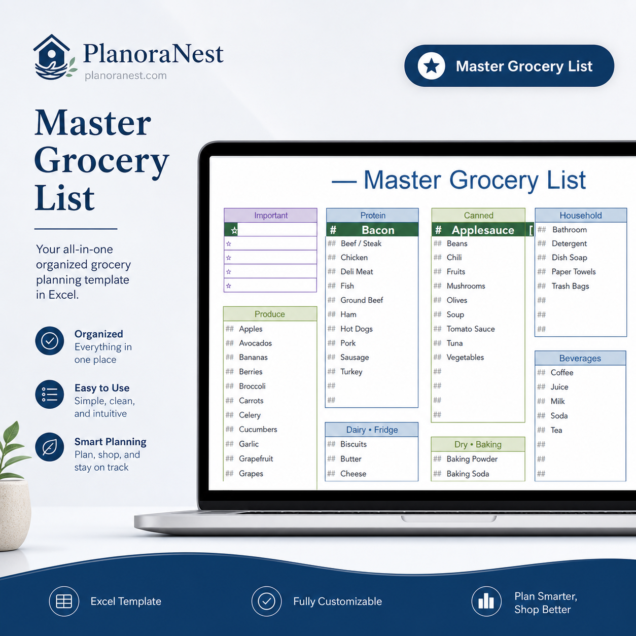master grocery list spreadsheet screenshot — PlanoraNest Excel template