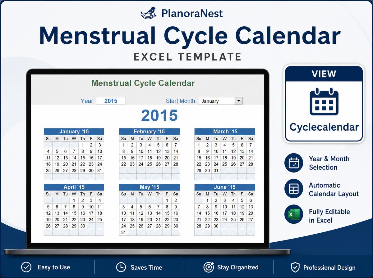 menstrual cycle calendar excel template — CycleCalendar sheet