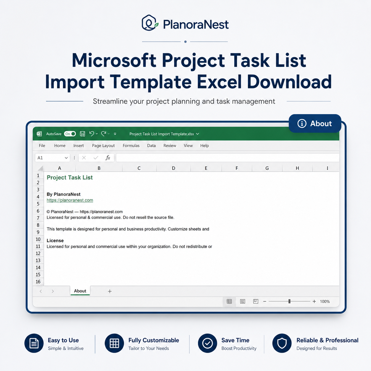 microsoft project task list excel screenshot — PlanoraNest Excel template