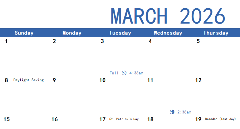 excel monthly calendar with moon phases template screenshot — PlanoraNest Excel template