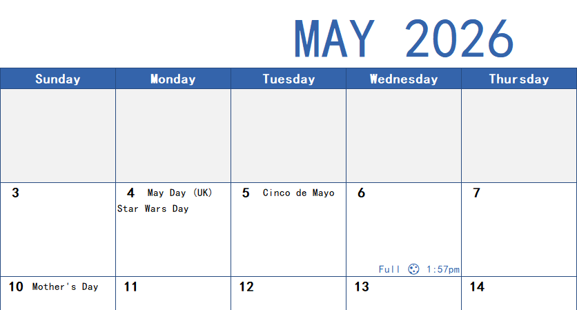excel monthly calendar with moon phases template screenshot — PlanoraNest Excel template