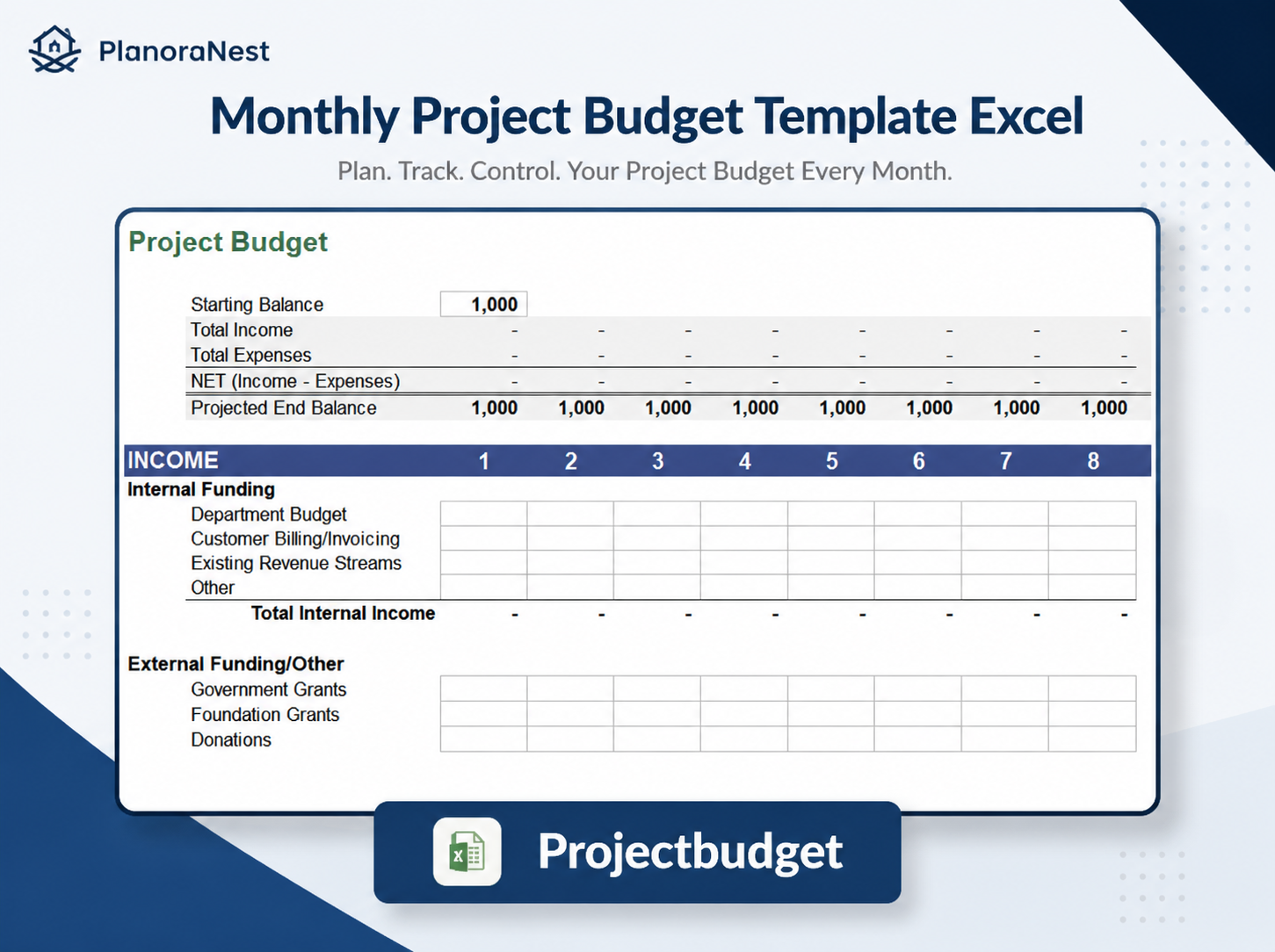 monthly project budget template excel — ProjectBudget sheet