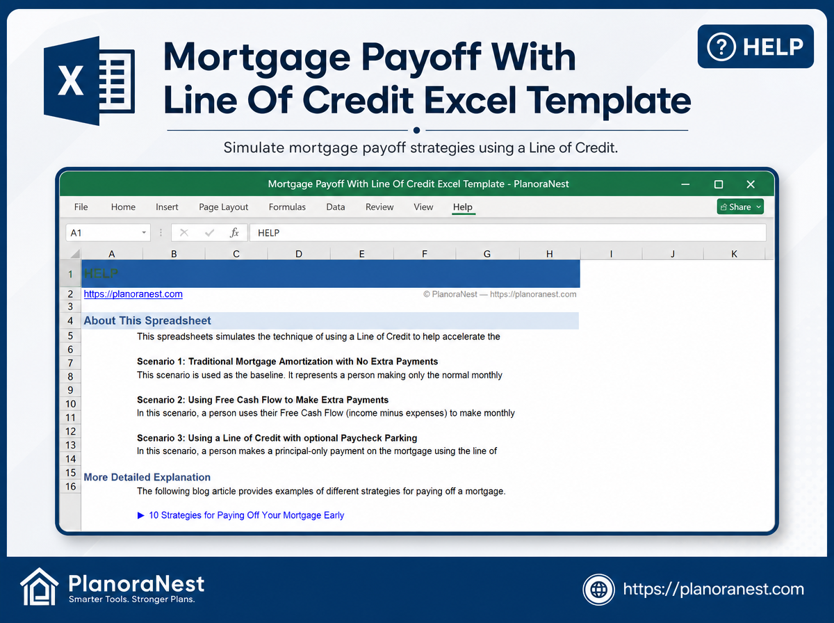 mortgage payoff with line of credit excel template — Help sheet