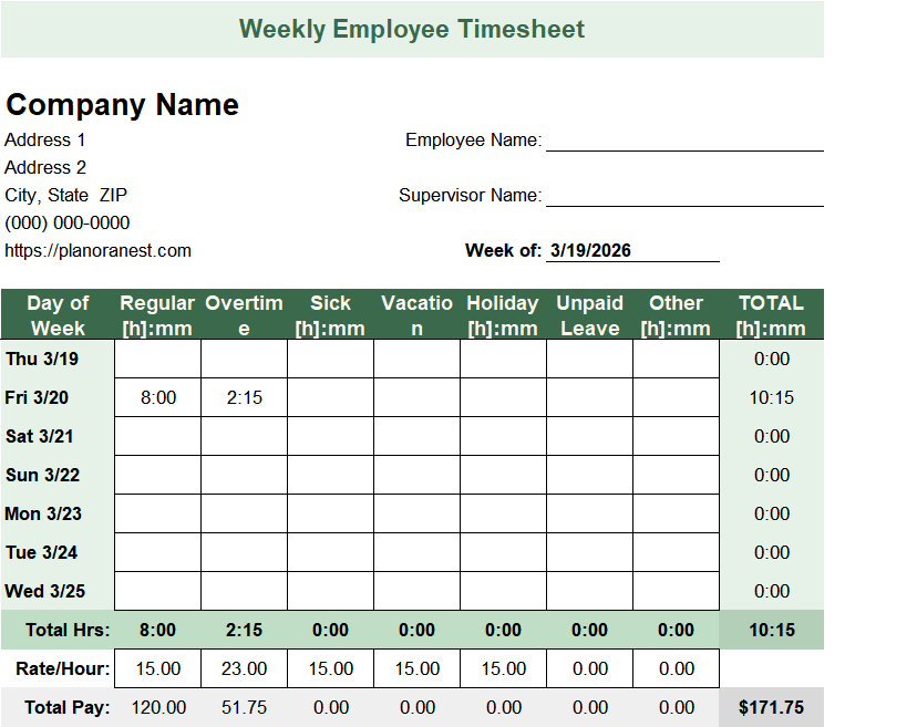 multiple employee weekly timesheet template excel — Weekly_hmm sheet