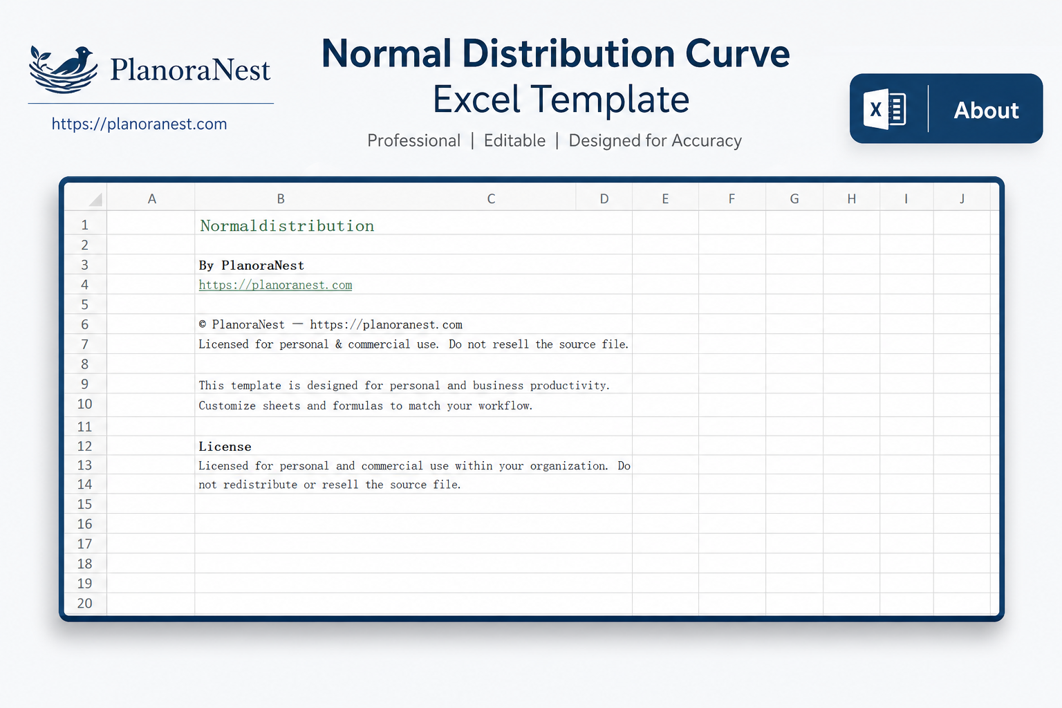 normal distribution excel template screenshot -- PlanoraNest Excel template