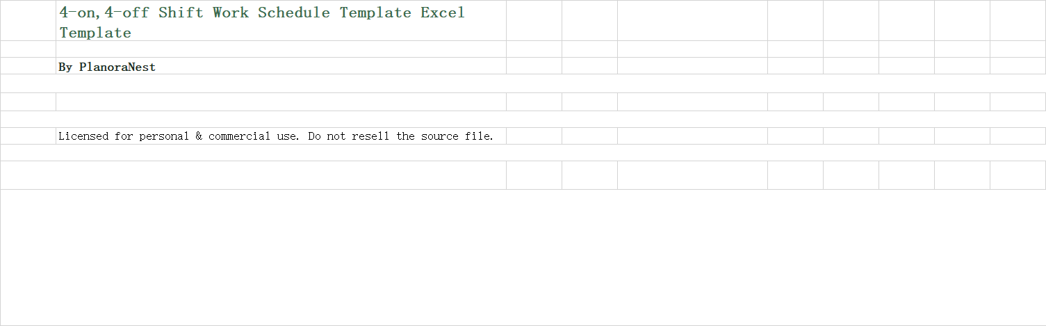 4-on,4-off shift work schedule template excel template screenshot — PlanoraNest Excel template