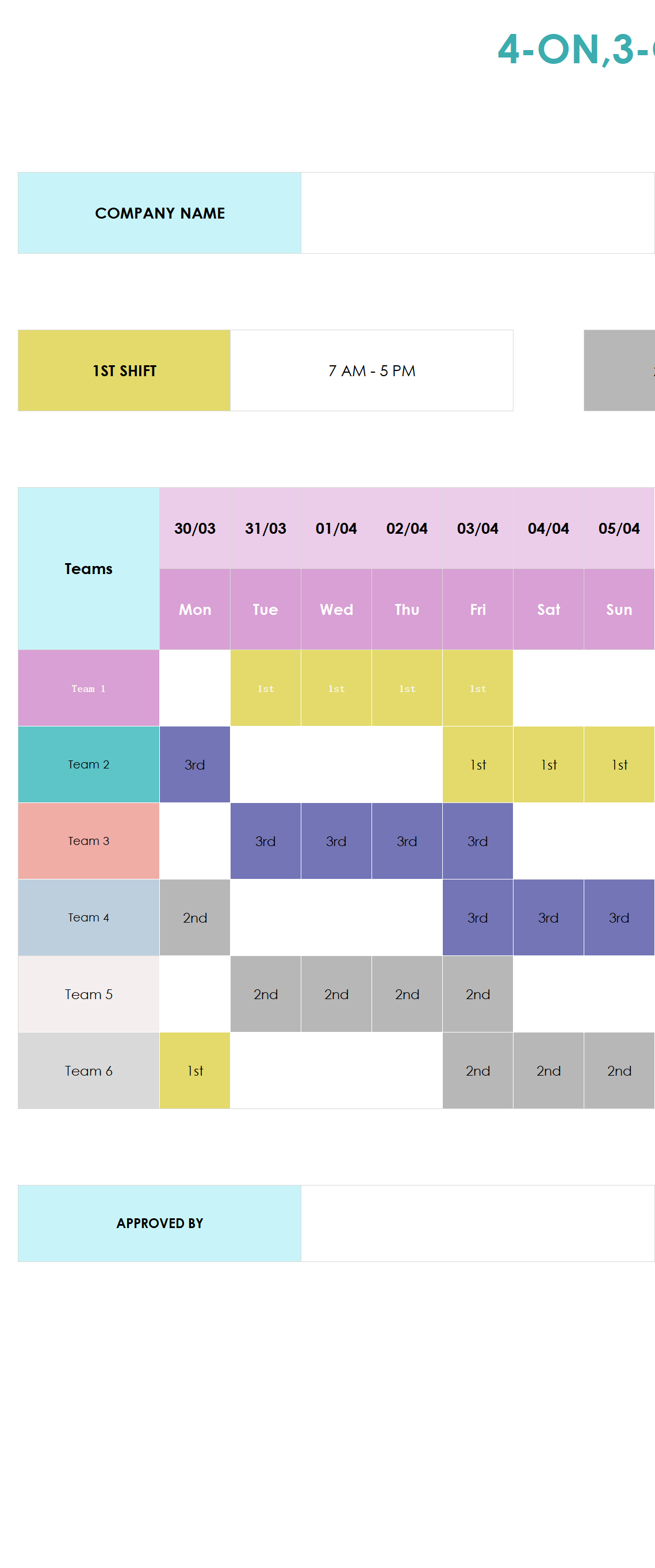 2-2-3 (panama) shift schedule template excel screenshot — PlanoraNest Excel template