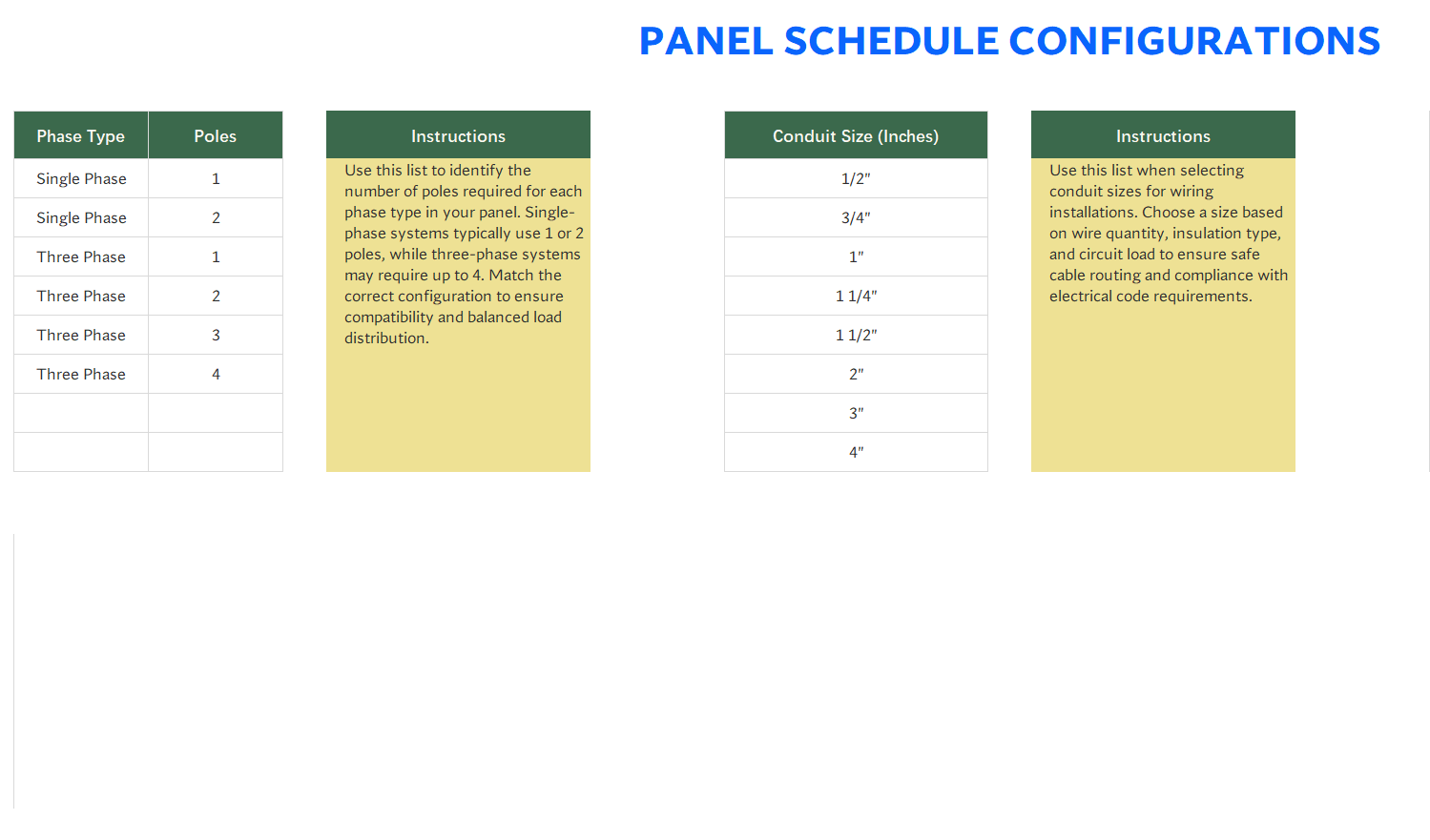 panel schedule template excel template screenshot — PlanoraNest Excel template