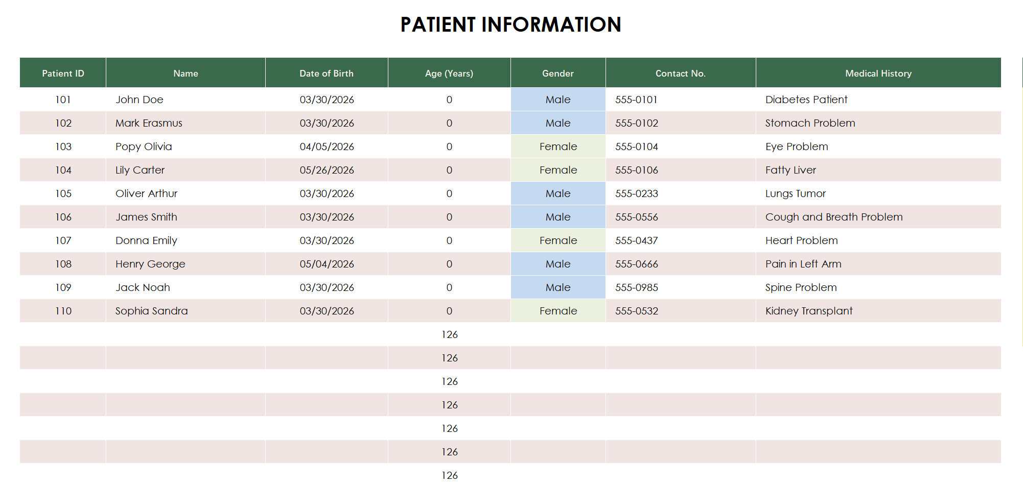 excel patient call log template template screenshot — PlanoraNest Excel template