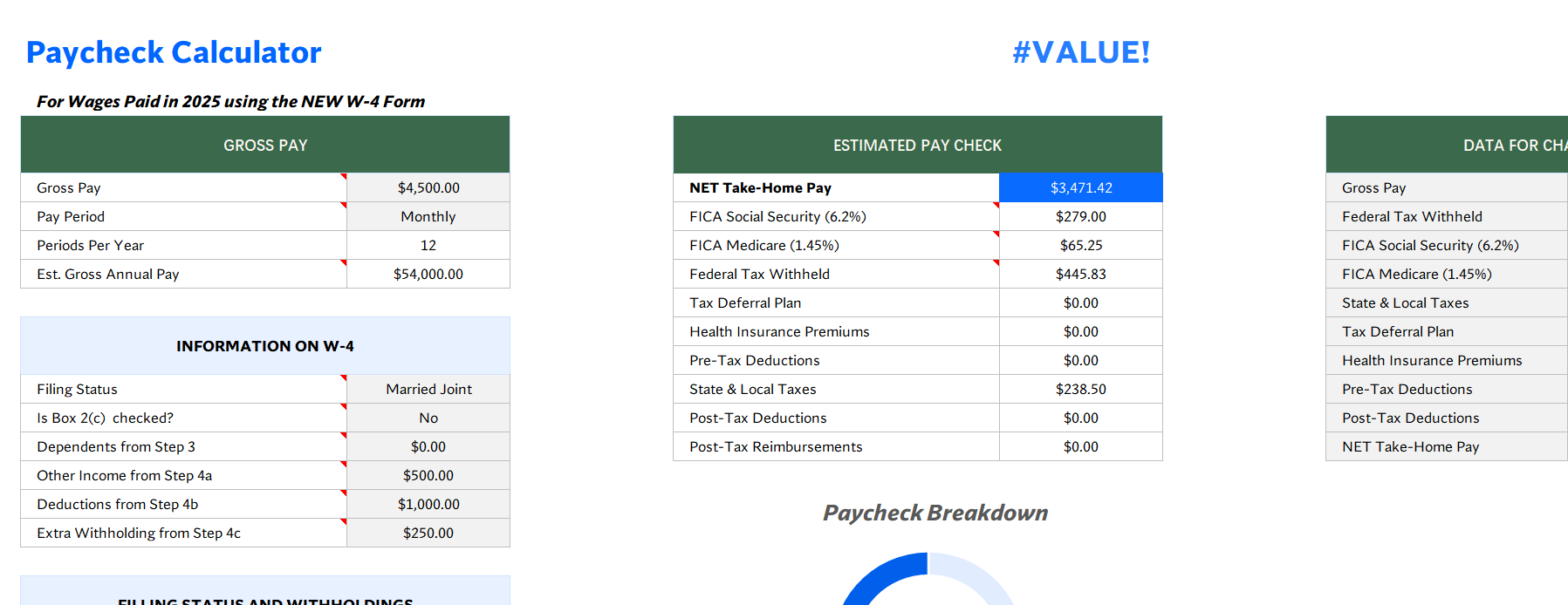 paycheck calculator excel screenshot — PlanoraNest Excel template