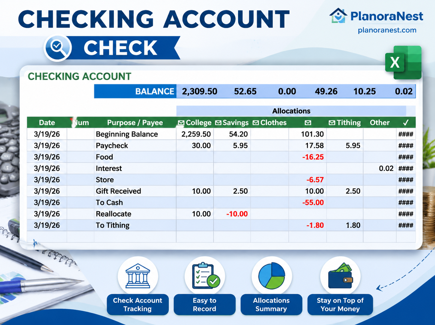 friends money tracker excel template screenshot — PlanoraNest Excel template