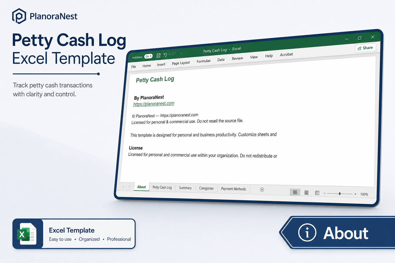 petty cash log excel template — Template sheet
