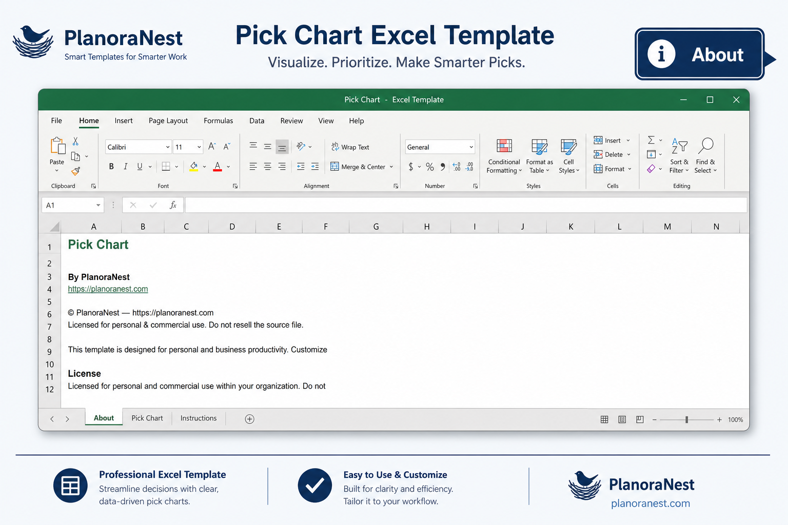 pick chart template excel screenshot -- PlanoraNest Excel template