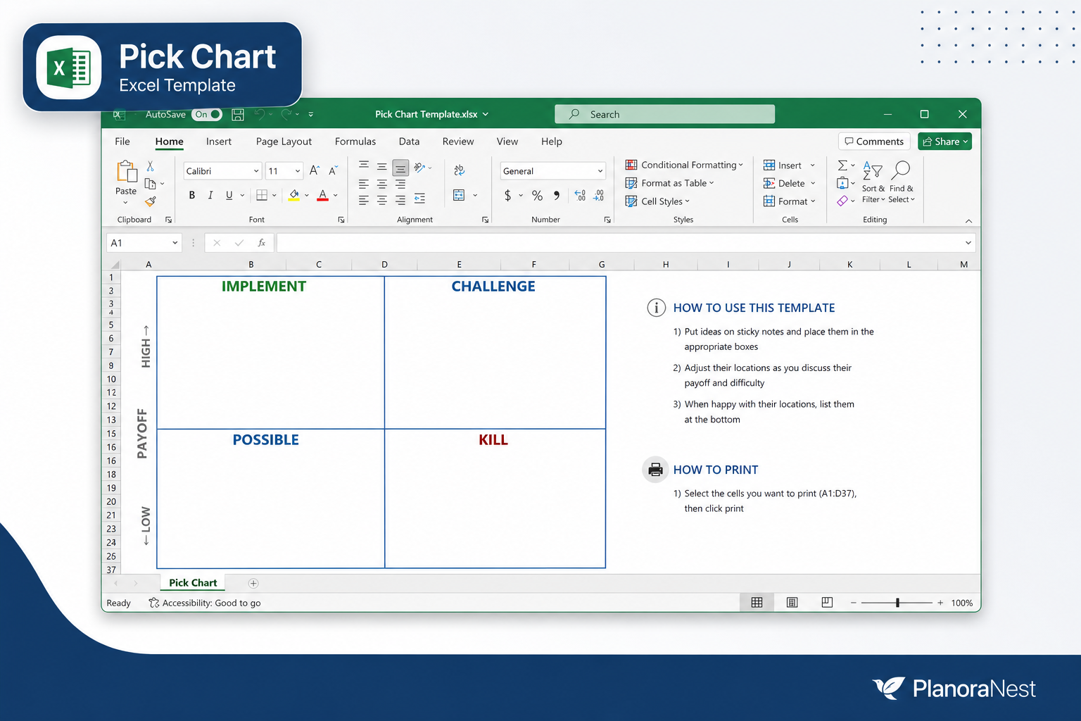 pick chart template excel screenshot -- PlanoraNest Excel template