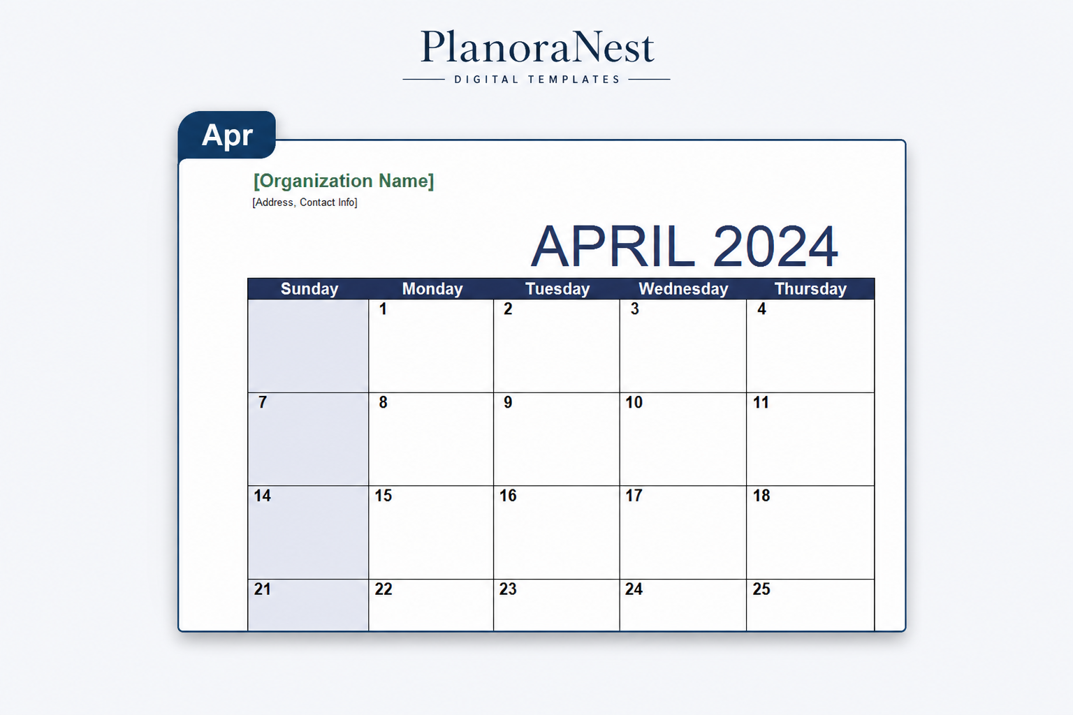 printable landscape monthly calendar 2019 excel screenshot — PlanoraNest Excel template