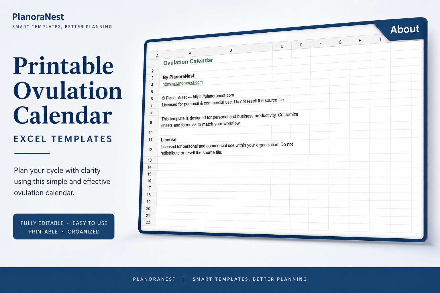 printable ovulation calendar excel templates — About sheet