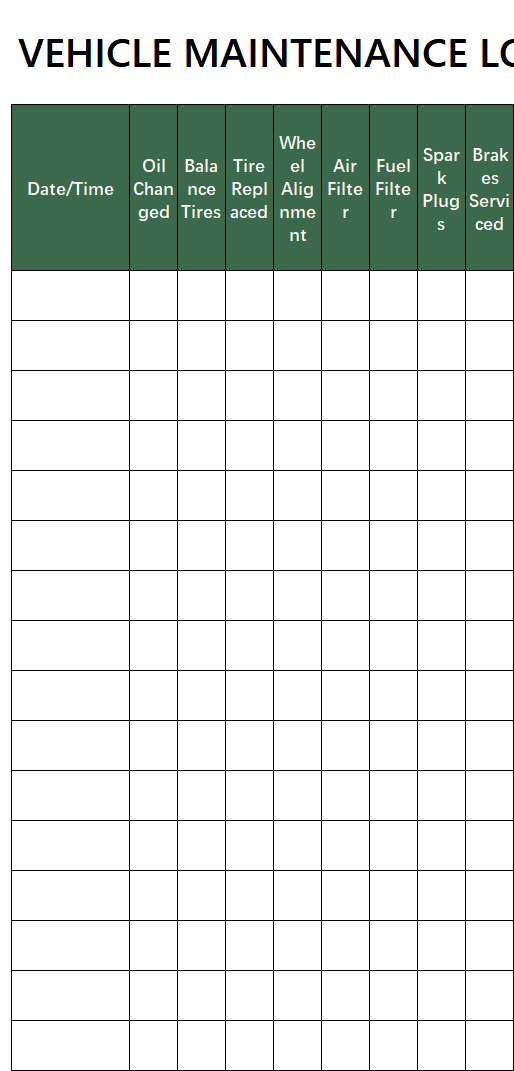 printable vehicle maintenance log template excel screenshot — PlanoraNest Excel template