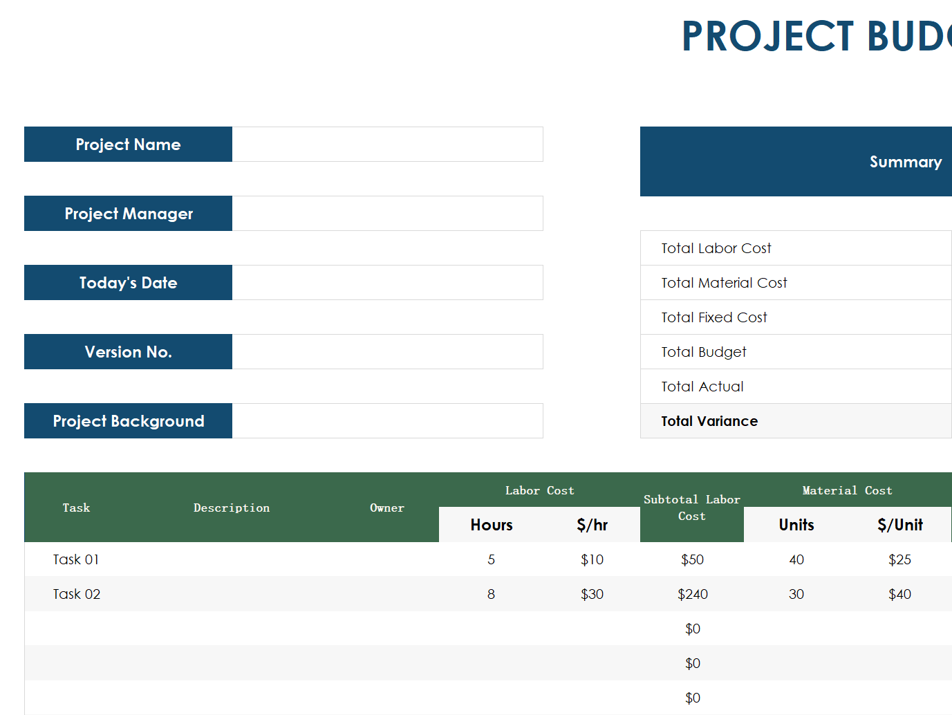 project budget template excel template screenshot — PlanoraNest Excel template
