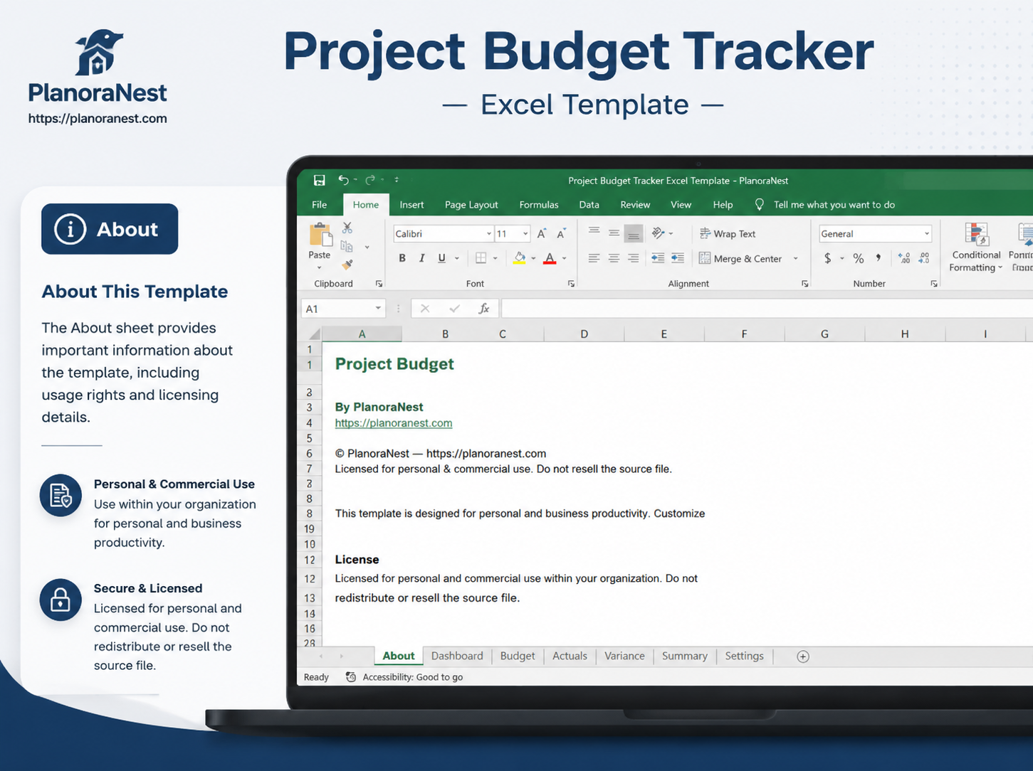 project budget tracker template excel screenshot — PlanoraNest Excel template