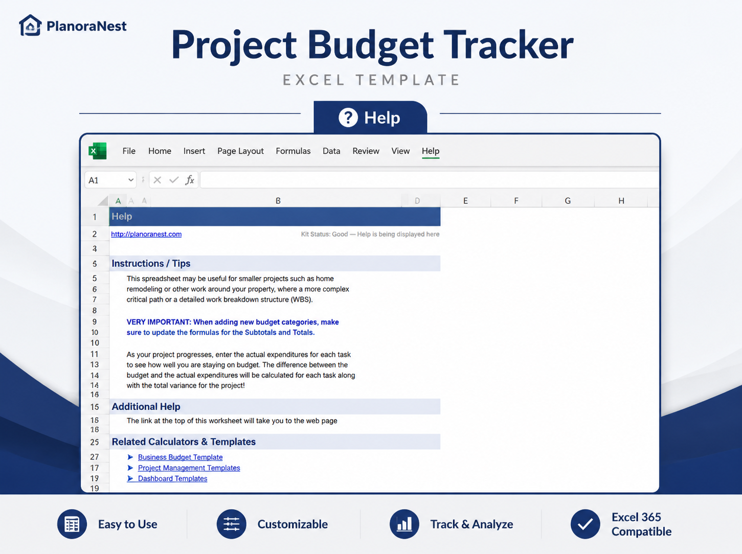 project budget template excel download screenshot — PlanoraNest Excel template
