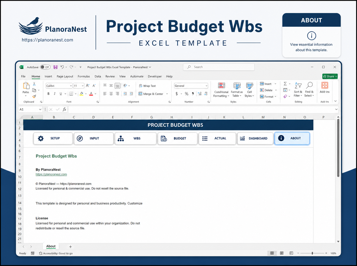 project budget wbs excel template — About sheet