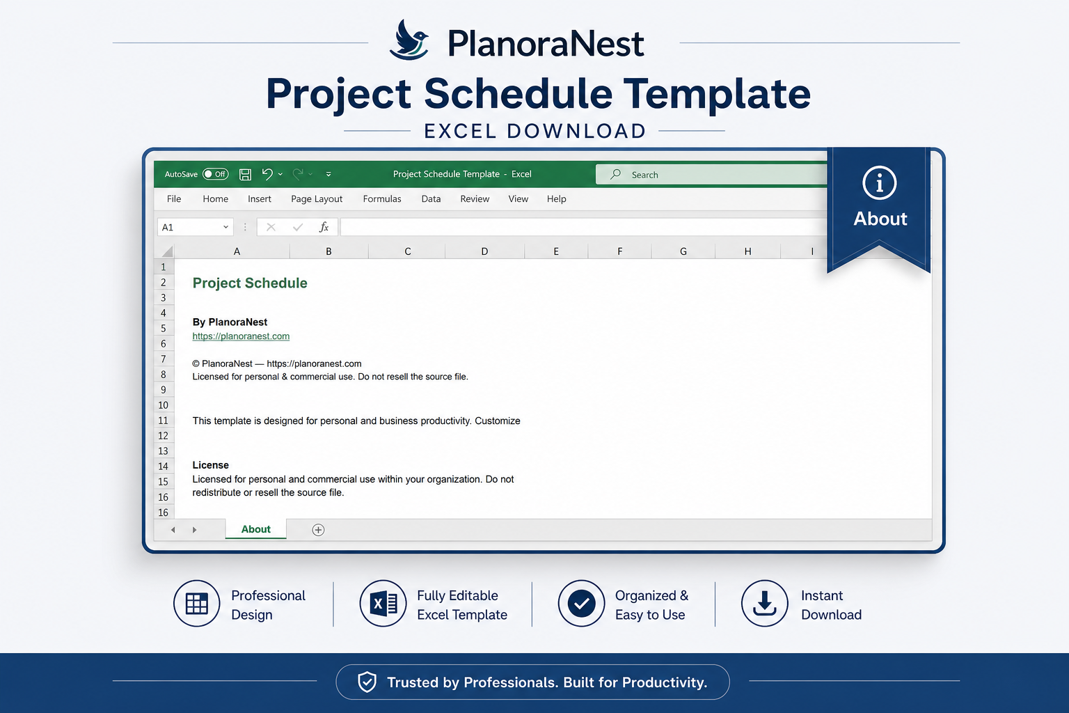 excel spreadsheet project schedule template screenshot — PlanoraNest Excel template