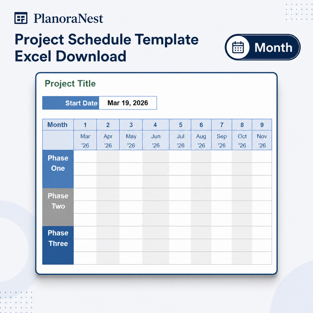 construction project schedule template excel screenshot — PlanoraNest Excel template