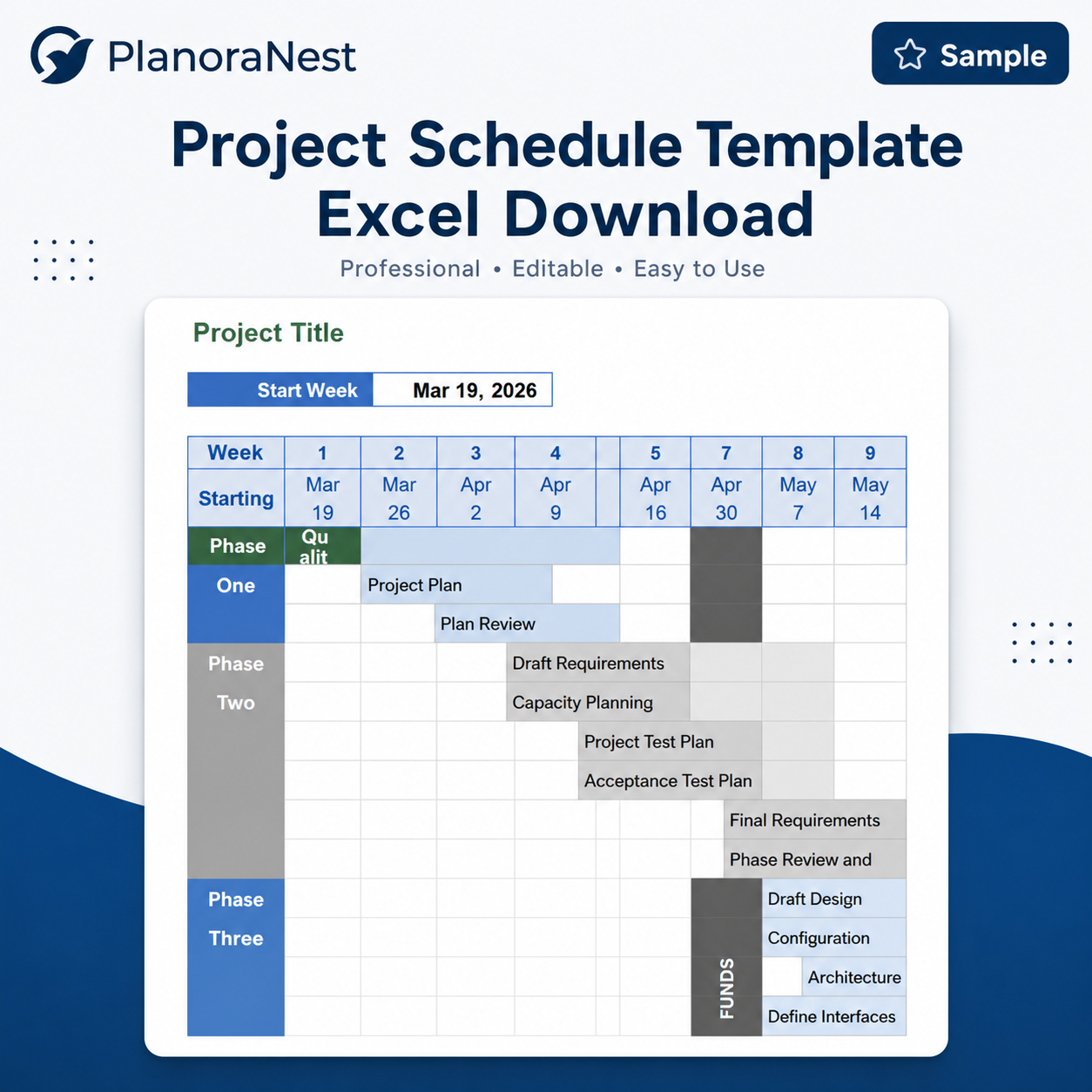 project management schedule template excel screenshot — PlanoraNest Excel template
