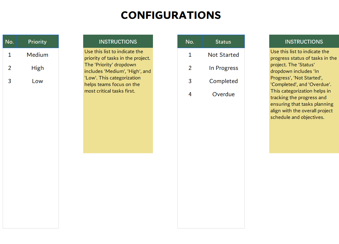 project task list template excel screenshot — PlanoraNest Excel template