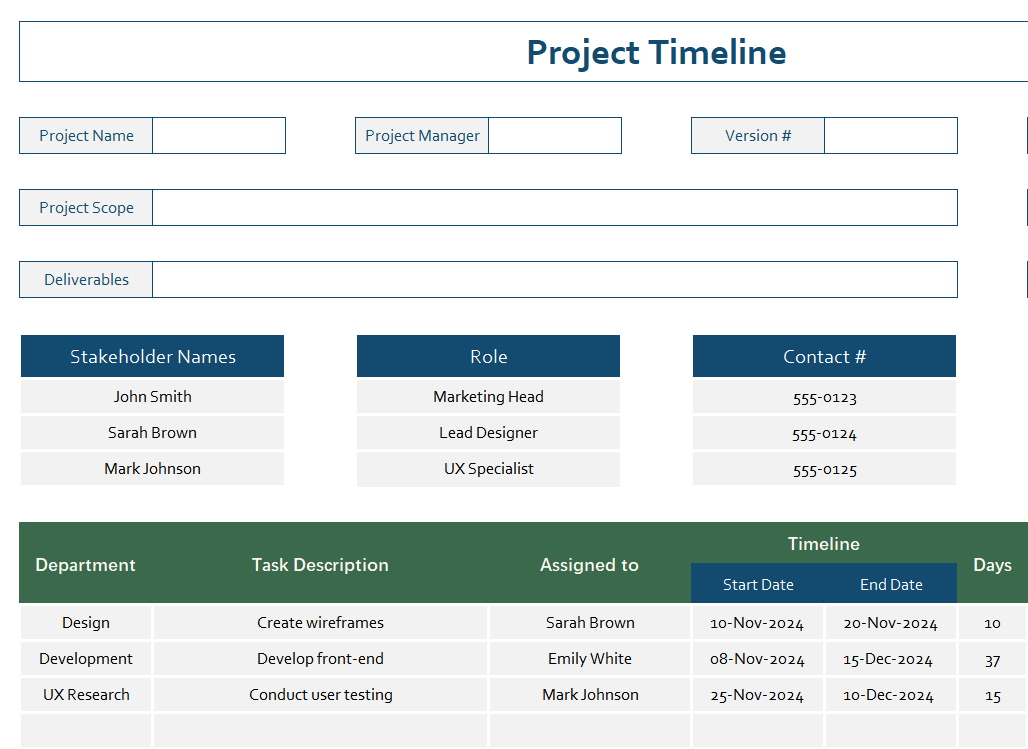 excel project timeline template template screenshot — PlanoraNest Excel template