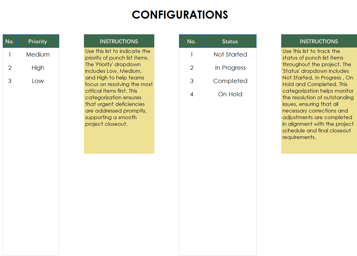 excel punch list template excel template screenshot — PlanoraNest Excel template