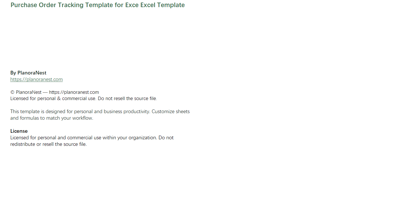 purchase order tracking template for exce excel template screenshot — PlanoraNest Excel template