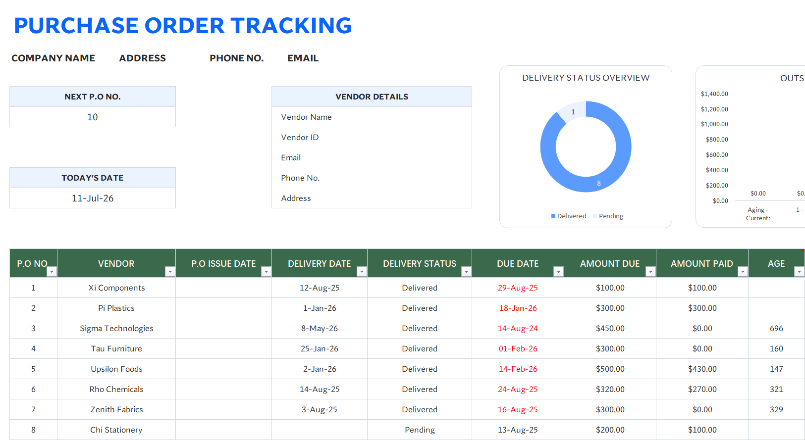 purchase order tracking template for exce excel template screenshot — PlanoraNest Excel template
