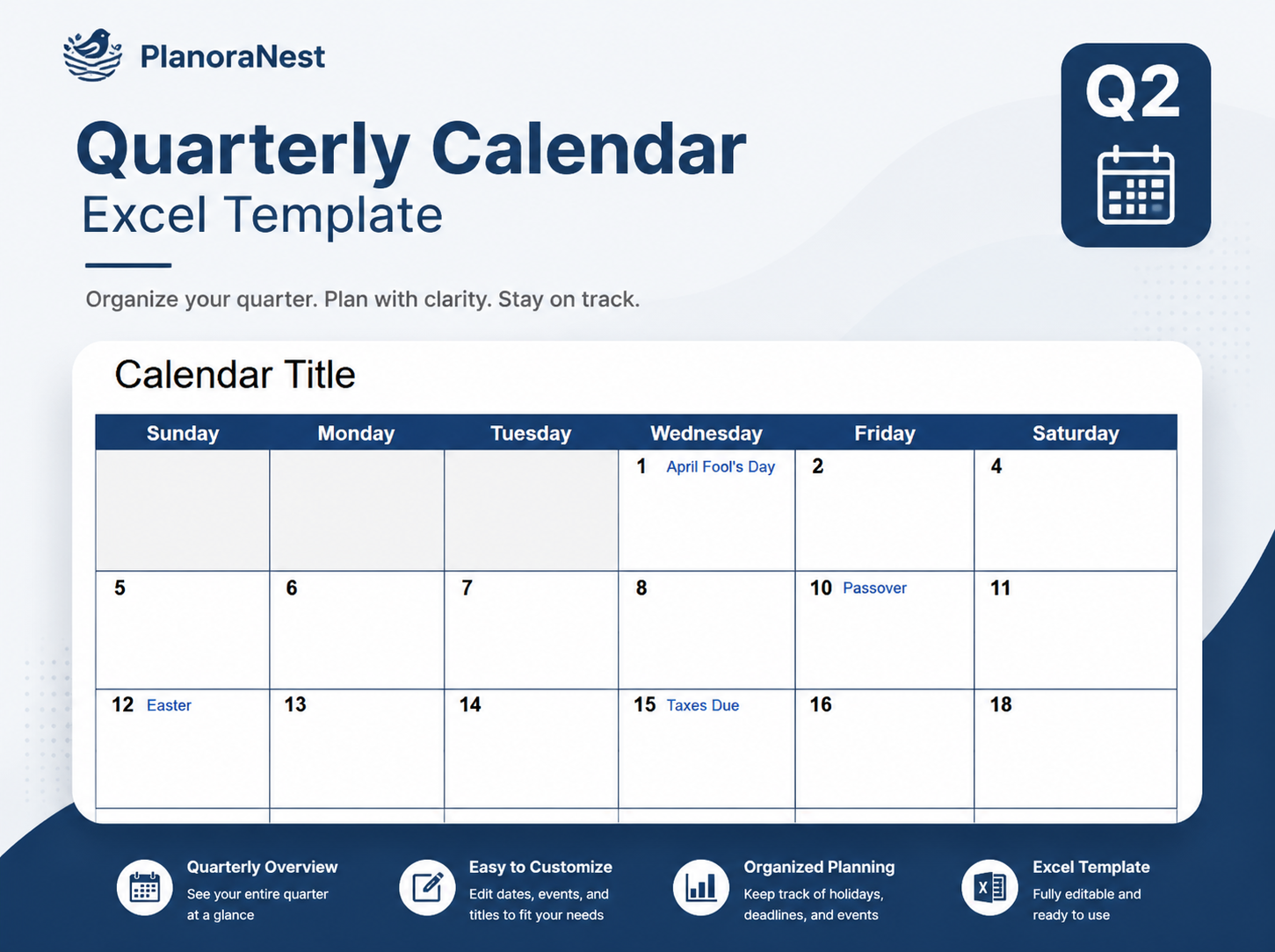2014 quarterly calendar template excel screenshot — PlanoraNest Excel template