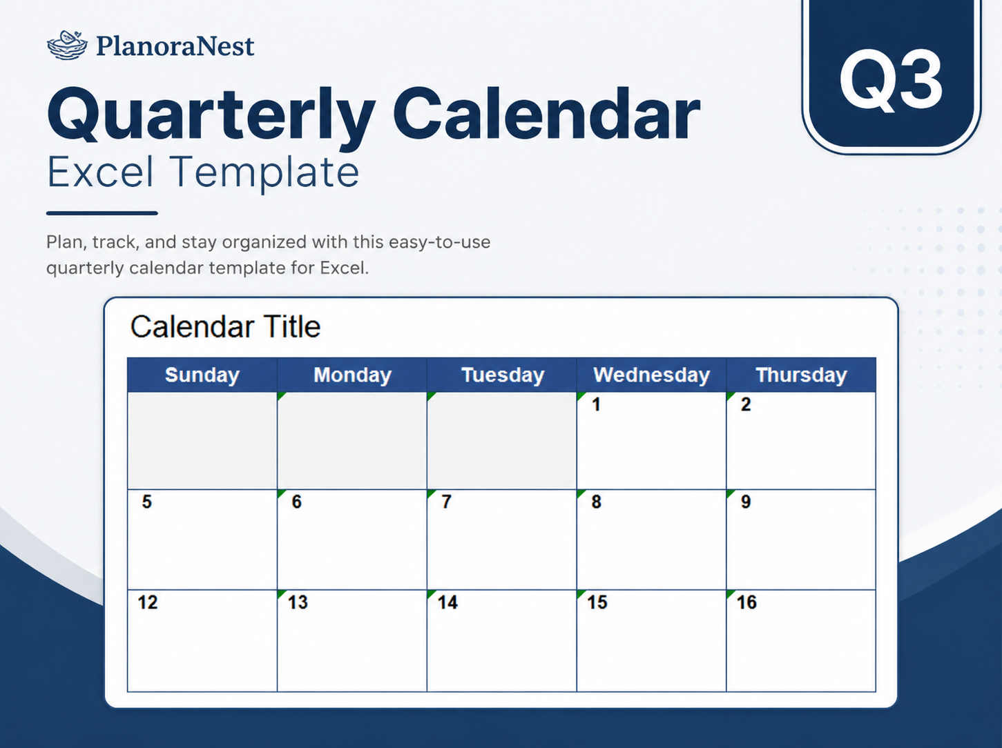 2015 quarterly calendar template excel screenshot — PlanoraNest Excel template