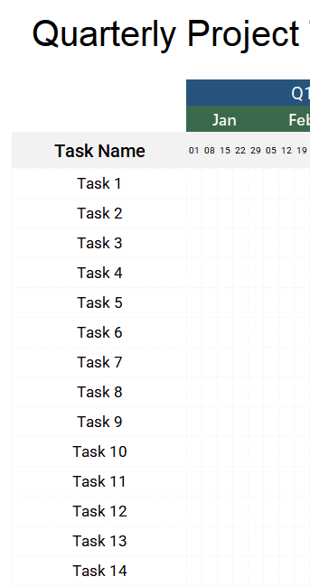 excel quarterly project timeline template template screenshot — PlanoraNest Excel template