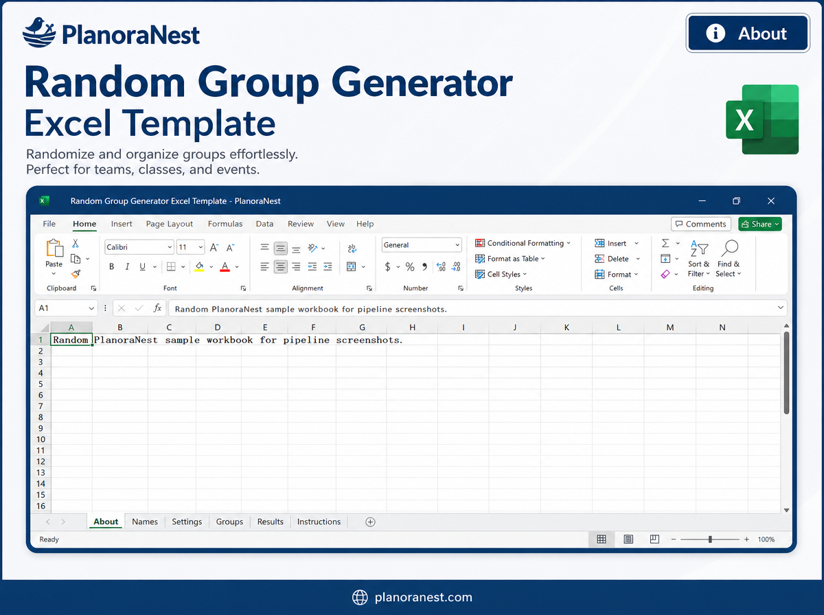 random group generator excel template — About sheet