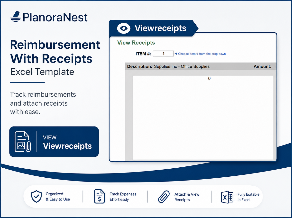 reimbursement with receipts excel template — ViewReceipts sheet