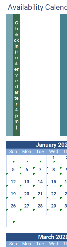 rental availability calendar excel screenshot — PlanoraNest Excel template