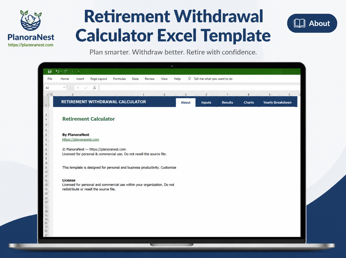 retirement withdrawal calculator excel template — Retirement sheet