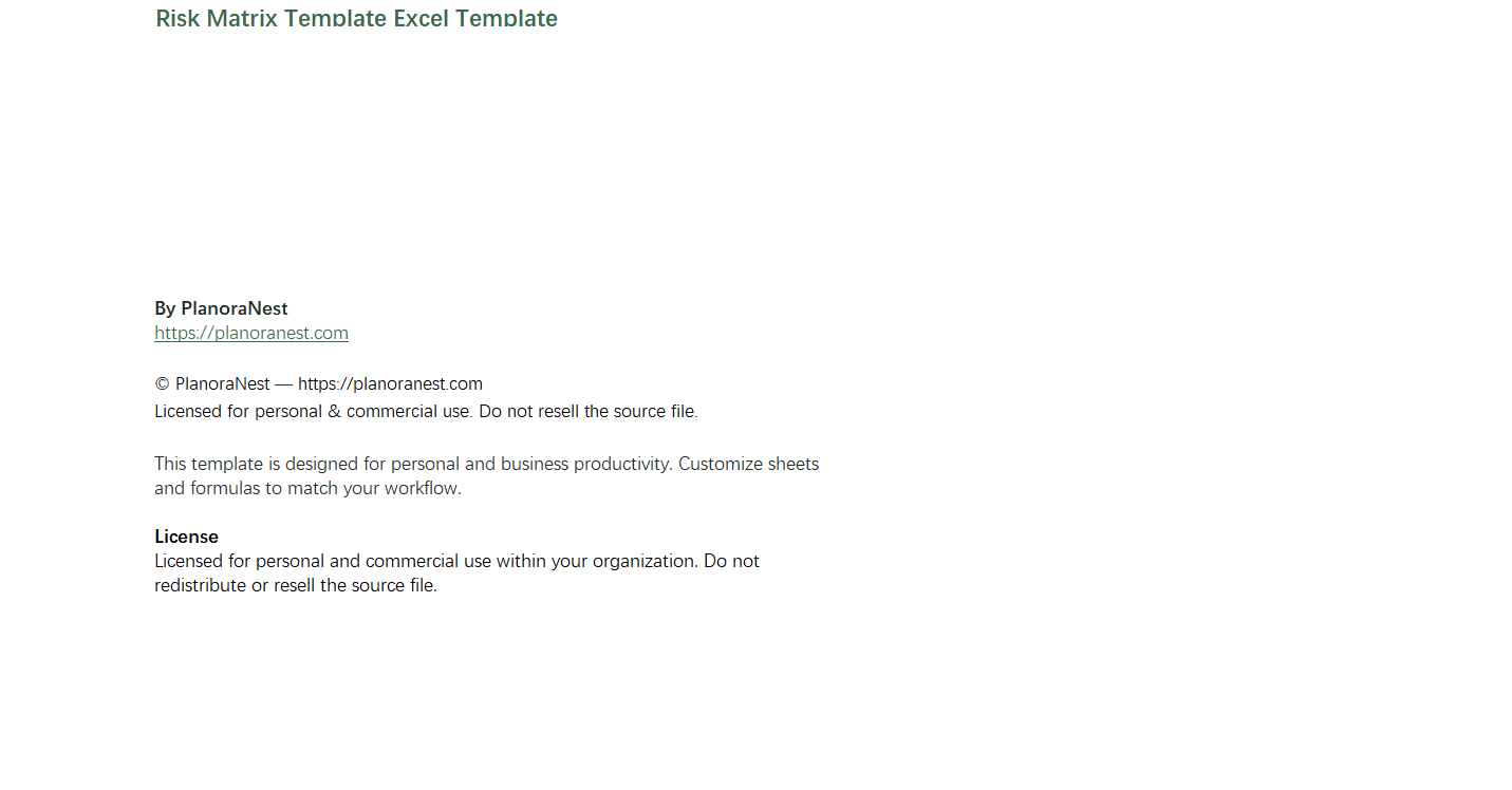 risk matrix template excel screenshot — PlanoraNest Excel template