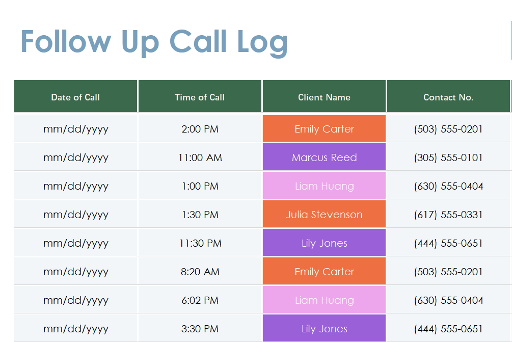 sales and lead call tracking template excel screenshot — PlanoraNest Excel template