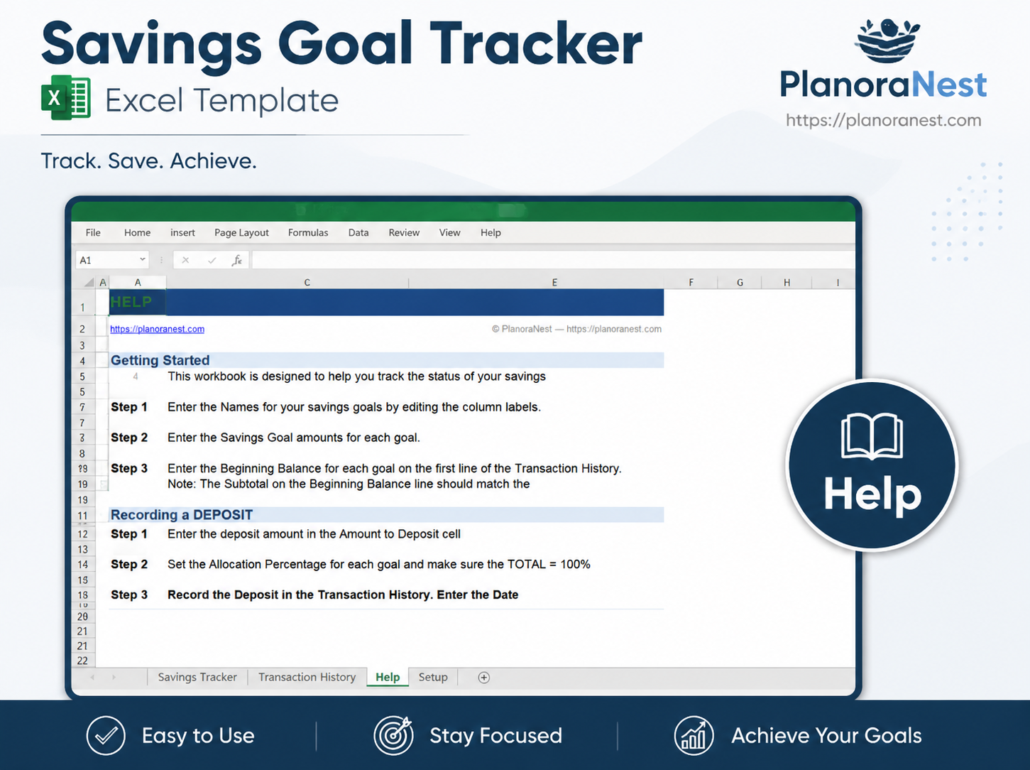 7 year savings goal tracker excel screenshot — PlanoraNest Excel template