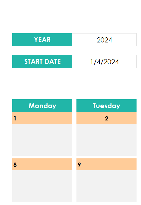 schedule template with monthly calendar excel screenshot — PlanoraNest Excel template