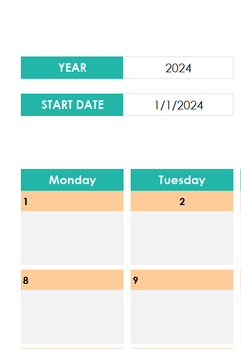 schedule template with monthly calendar excel screenshot — PlanoraNest Excel template