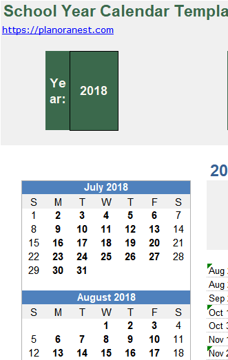 school district calendar excel template — YearlyCalendar sheet
