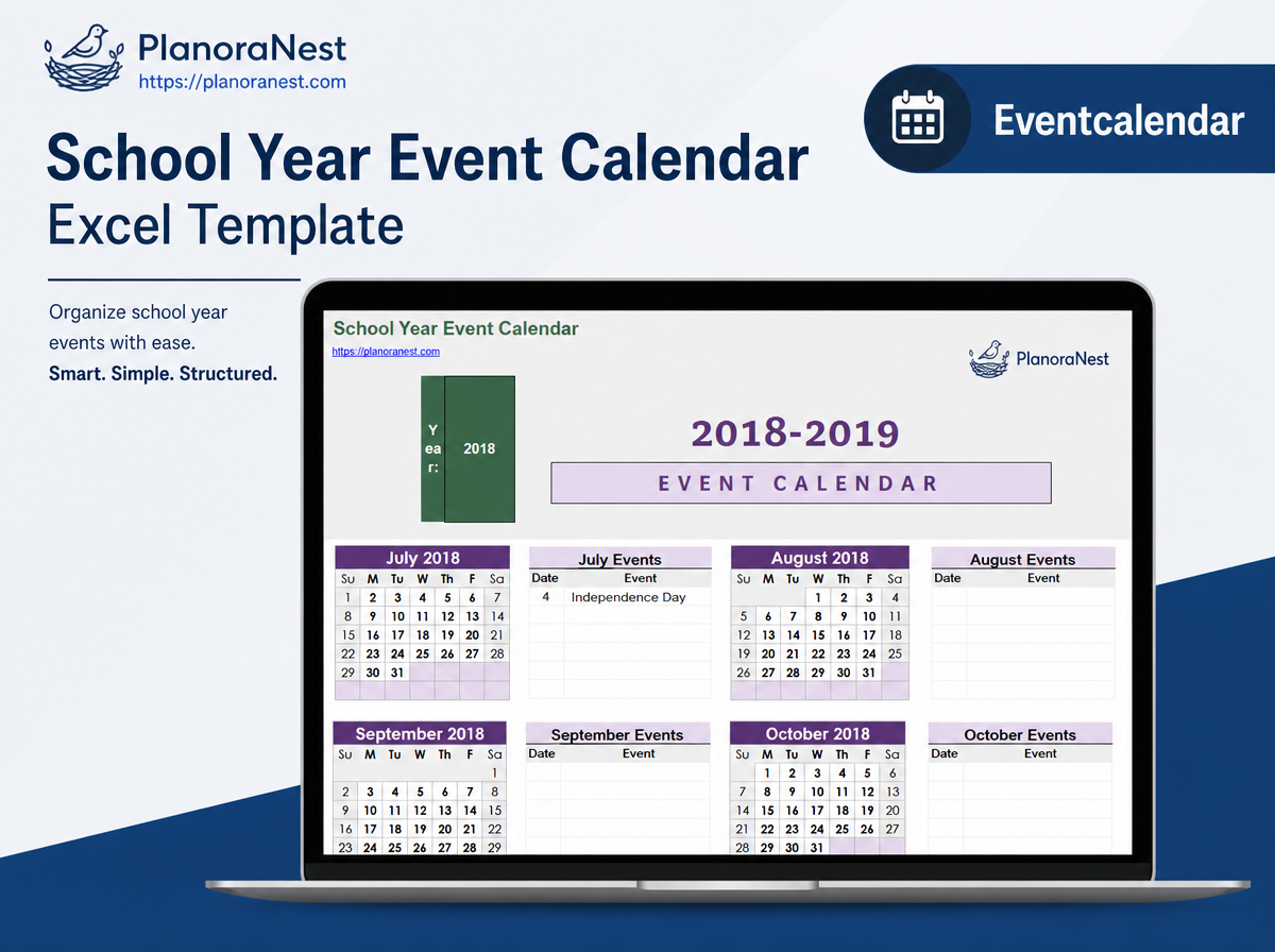 school year event calendar excel template — EventCalendar sheet